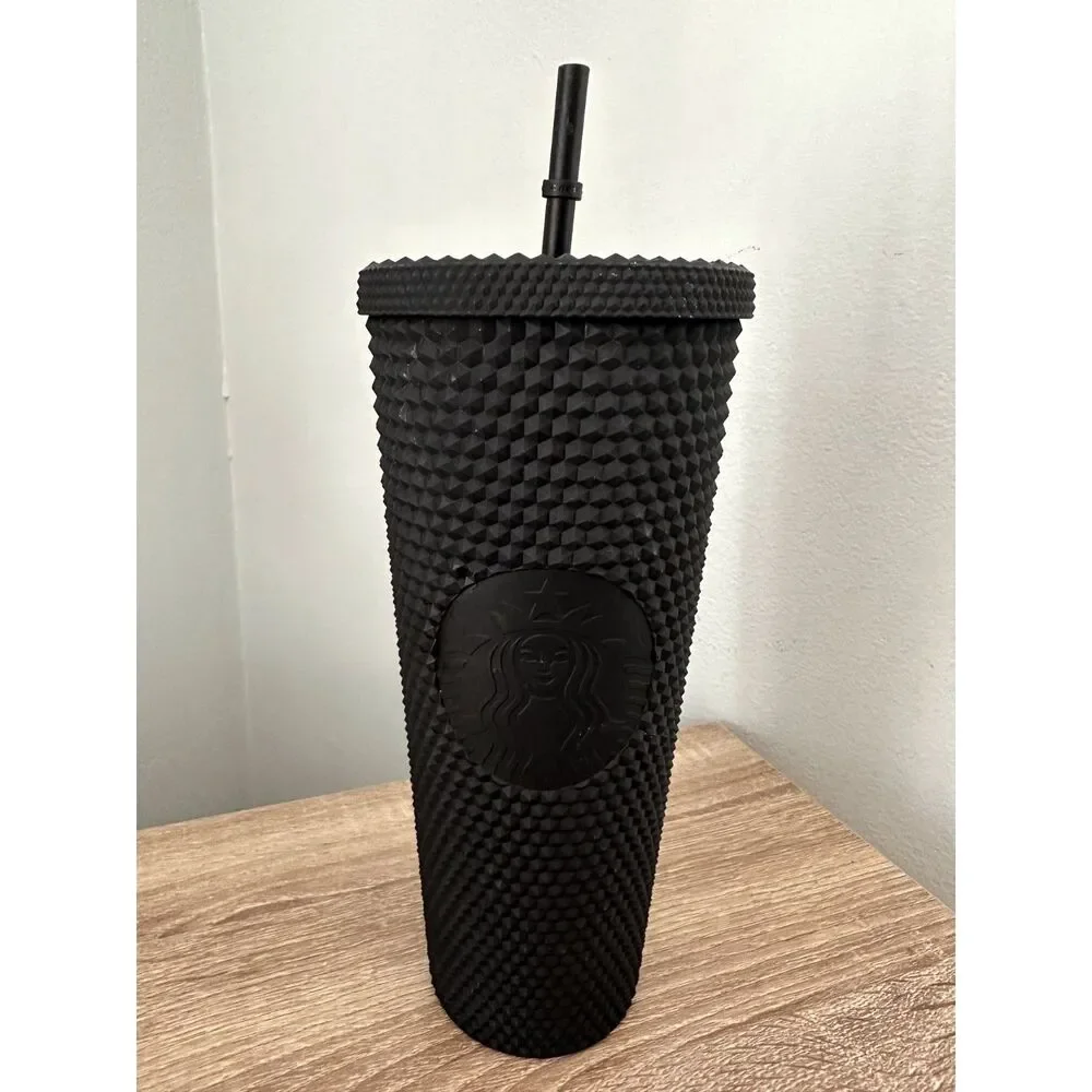 Starbucks 2021 Black Matte Studded Venti Tumbler Cold Cup 24oz Goth Drinkware